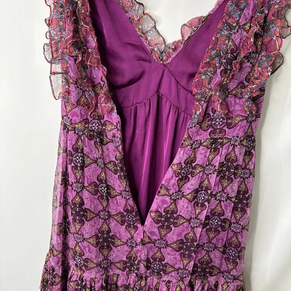 Walter 100% Silk Babydoll Dress Sz 4 Purple Ruffle Tiered Empire Waist Romantic - Picture 11 of 15